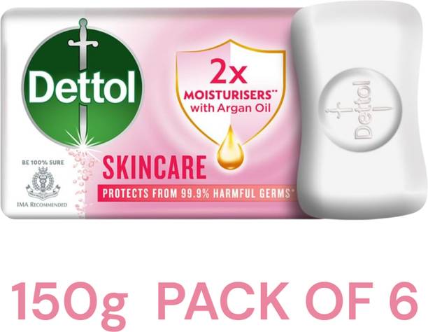 Dettol Skincare Moisturizing Beauty Bathing Soap Bar with Argan Oil, 150gm pack of 6