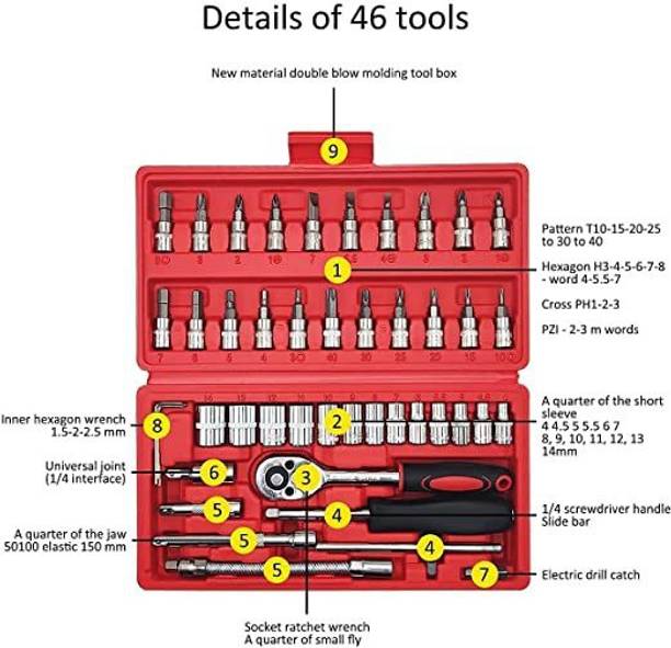 ZATCO High Quality 46pcs 1/4-Inch Socket Set Tool Ratch...