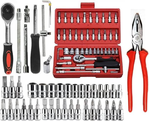 HENGLOBE 46 Pcs Tool Kit & Screwdriver, Socket ,Hand Tool Kit cutting plier kit Socket Set