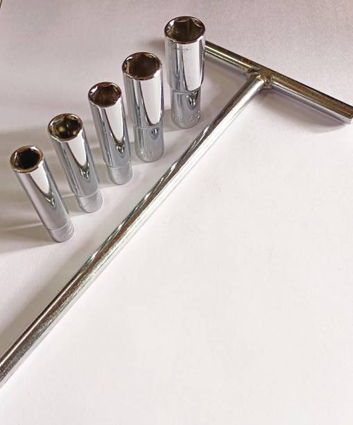 4MECH T-Handle with 8mm, 9mm, 10mm 11mm and 12mm Long Sockets, 1/4 Drive Drive सॉकेट सेट