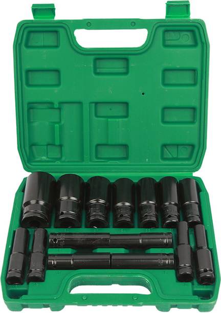 Flipkart SmartBuy 15pcs 1/2" Drive Cr-V Oxide Coated Metric 78mm Deep Socket Set Sizes 8 to 32mm Socket Set