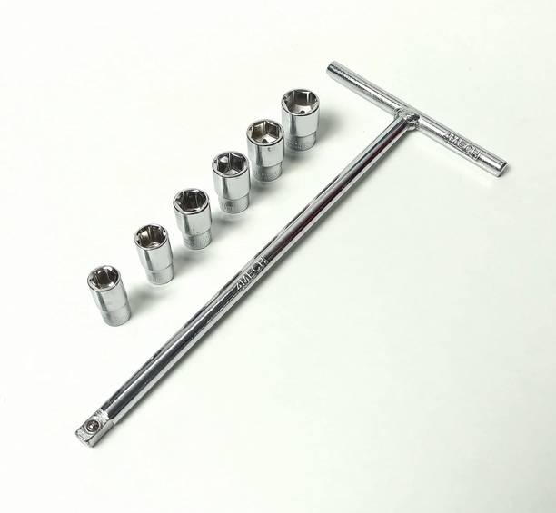 4MECH T-Handle Socket Set with (8, 10, 11, 12, 13, 14 mm) 6 Sockets, 1/4 Drive Socket Set