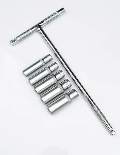 4MECH 8mm 9mm 10mm 11mm 12mm Long Deep Socket Set with 8 Inch T Handle, 1/4 Drive Socket Set