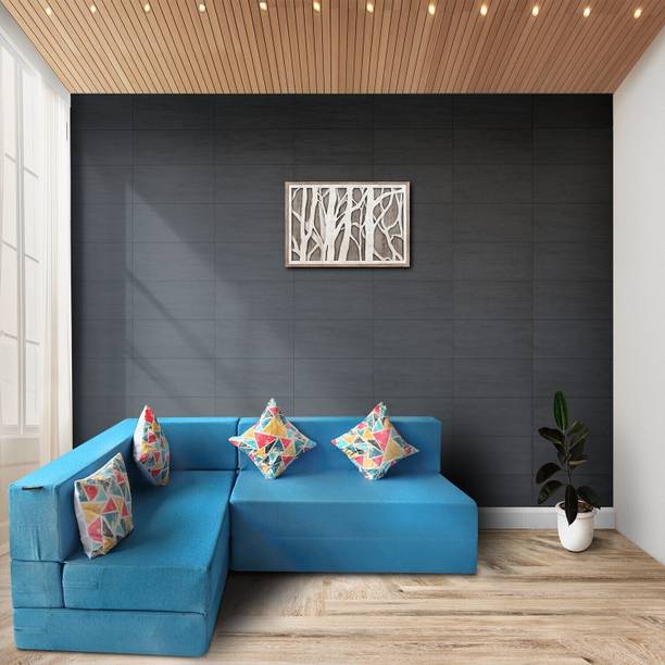 Fresh Up L-Shaped 78x60x16 inch- Jute Fabric 4 -Blue 4 Seater Double Foam Fold Out Sofa Cum Bed