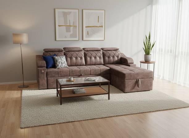 roshan furniture roshan furniture L-Shaped Sofa Cum Bed with Hidden Storage 5 Seater Double Solid Wood Pull Out Sofa Cum Bed