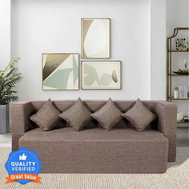 Seventh Heaven 78x44x14 inch Jute Fabric with 4 Cushions 4 Seater Double Foam Fold Out Sofa Cum Bed