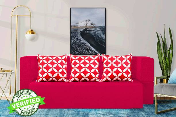 Little Smile Sofa cum Bed Jute Fabric 72x36x14 Inches with 3 Cushion Cover 3 Seater Double Foam Fold Out Sofa Cum Bed