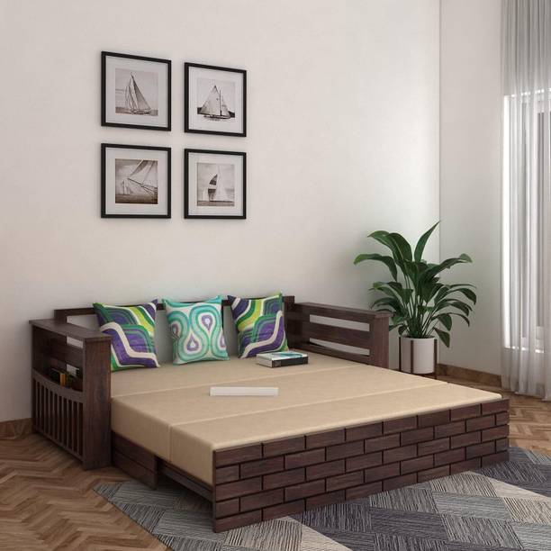 SHRI MINTU'S ART Solid Sheesham Wood 3 Seater Sofa Cum Bed for Living Room 3 Seater Double Solid Wood Pull Out Sofa Cum Bed