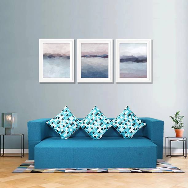 Seventh Heaven 3 Seater 72x44x10, Low Floor Sofa Cum Bed Jute Fabric Fabric with 3 Cushions 3 Seater Double Foam Fold Out Sofa Cum Bed