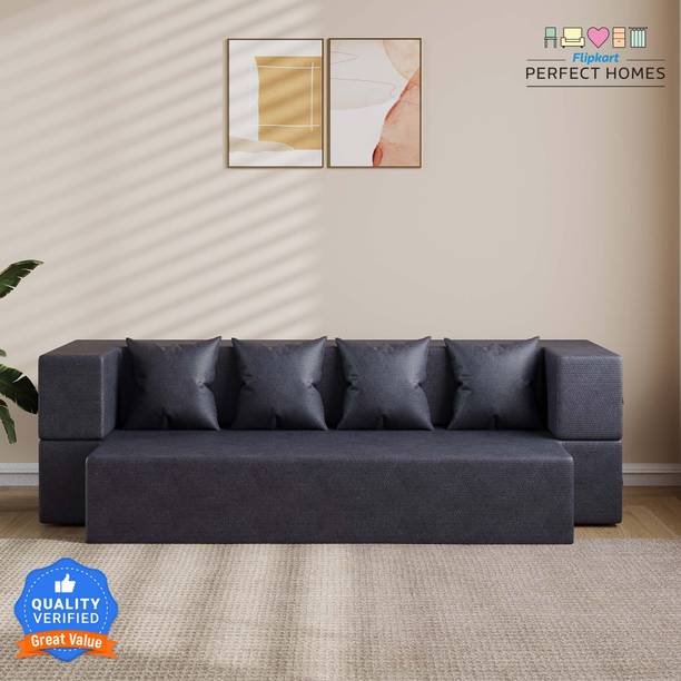 Flipkart Perfect Homes Flexora Comfort For All 6X6 Jute Fabric for 4 Person 4 Seater Double Foam Fold Out Sofa Cum Bed
