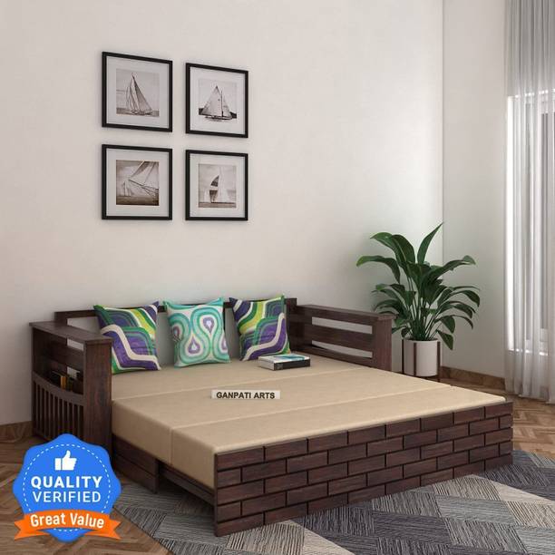 Ganpati Arts Italian Sheesham 3 Seater Sofa Bed for Home/Hotel (Mini Storage & Side Pockets) 3 Seater Double Solid Wood Pull Out Sofa Cum Bed