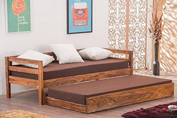 LIVWOOD 3 Seater Single Solid Wood Pull Out Sofa Cum Bed