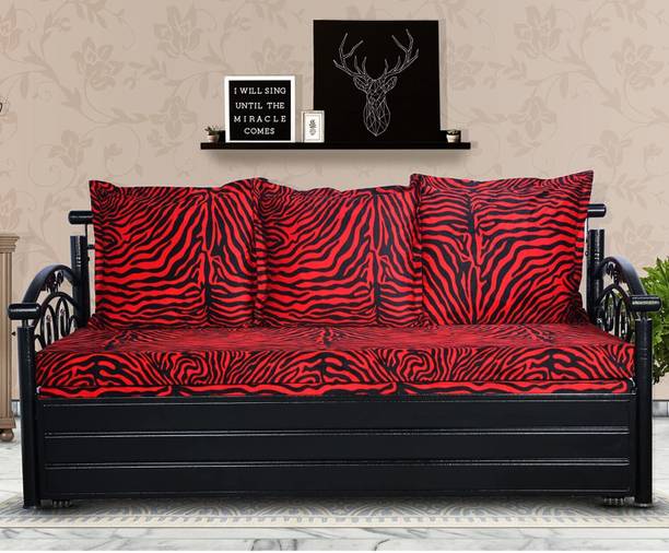 Vibrant Interior Sofia RedZebra (6x4) 3 Seater Single Metal Pull Out Sofa Cum Bed