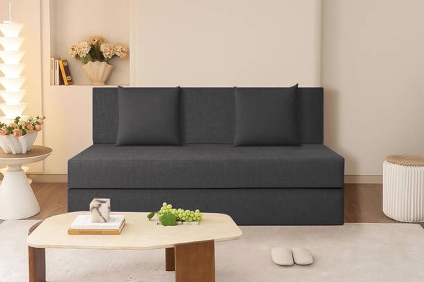 WAKESURE GO Premium Quality Jute Fabric Lightweight Easy 2 Seater Single Foam Fold Out Sofa Cum Bed
