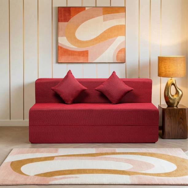 Comfort Mantra 3 Seater 6*5 Jute Fabric Washable Cover Sofa cum Bed with 2 Cushions 3 Seater Double Foam Fold Out Sofa Cum Bed