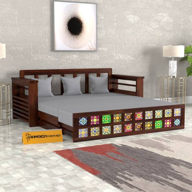 saamenia furnitures Solid Wood Sheesham Wood Without Cushion For Living Guest Room 3 Seater Double Solid Wood Pull Out Sofa Cum Bed