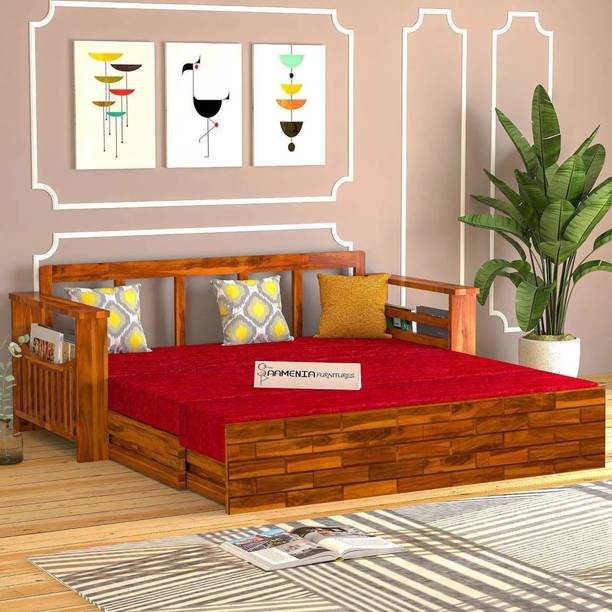 saamenia furnitures Solid Wood Sheesham Wood Sofa Cum Bed Without Cushion For Living Guest Room 3 Seater Double Solid Wood Pull Out Sofa Cum Bed