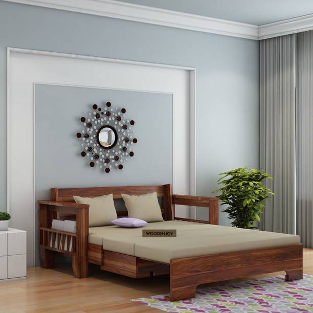 WOODENJOY Sheesham wood 3-Seater Sofa Cum Bed/Wooden Sofa Bed for Home/Livingroom/Hall 3 Seater Double Solid Wood Pull Out Sofa Cum Bed