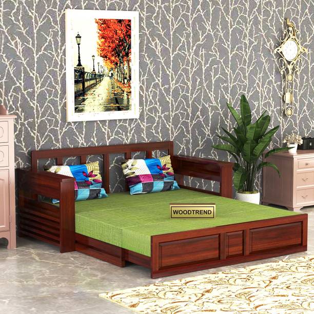 WOODTREND Solid Wood Sofa Cums Bed for Home Living Room Wooden with Storage 3 Seater Double Solid Wood Pull Out Sofa Cum Bed