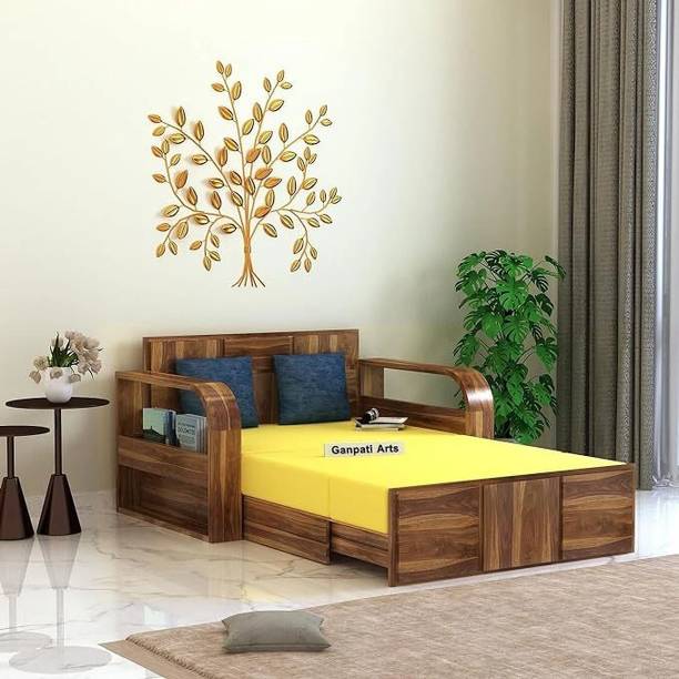 Ganpati Arts Solid Sheesham Wood 2 Seater Scott Sofa Cum Bed with Headboard and Mini Storage 2 Seater Single Solid Wood Pull Out Sofa Cum Bed