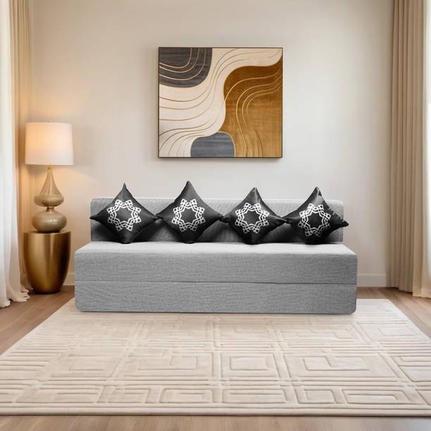 Comfort Mantra Comfort Mantra 6*6 Jute Fabric Washable Cover with 4 Cushions 4 Seater Double Foam Fold Out Sofa Cum Bed