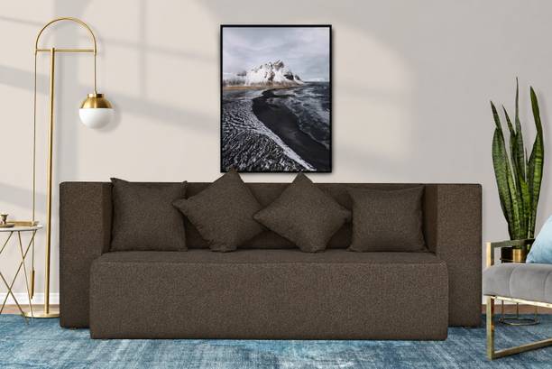 Little Smile Jute Fabric 78x36x14 Inches with 4 Cushion Cover 4 Seater Double Foam Fold Out Sofa Cum Bed