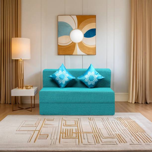 Comfort Mantra Comfort Mantra 6*4 Jute Fabric Washable Cover with 2 Cushions 2 Seater Double Foam Fold Out Sofa Cum Bed