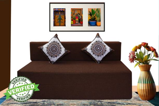 Little Smile 4X6 size for 2 Person-Jute Fabric Washable Cover 2 Seater Double Foam Fold Out Sofa Cum Bed