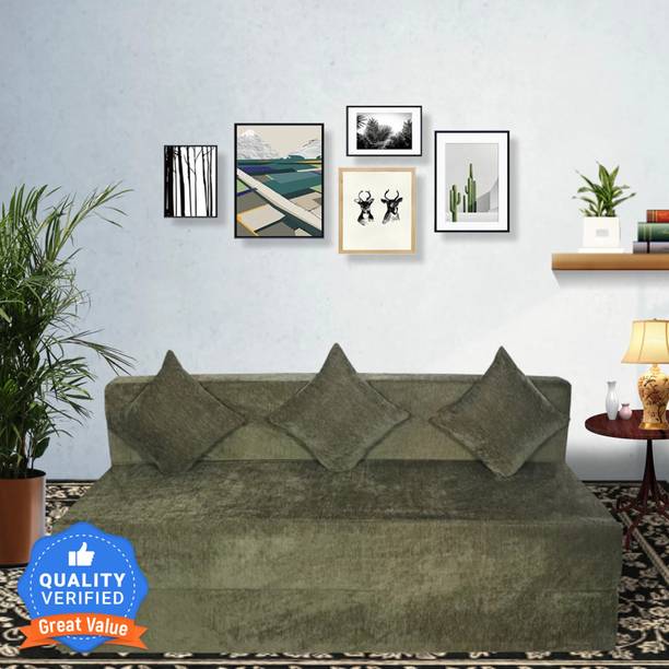Seventh Heaven 6*6 Chenille Molfino Fabric with 3 Cushions 4 Seater Double Foam Fold Out Sofa Cum Bed