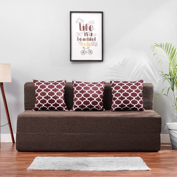 Solis Primus-comfort for all 5X6 size for 3 Person- Jute Fabric Washable Cover 3 Seater Double Foam Fold Out Sofa Cum Bed