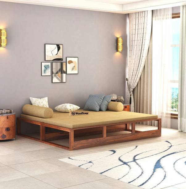 WOODSTAGE Solid Sheesham Wood, with Mattress 3 Seater Double Solid Wood Fold Out Sofa Cum Bed