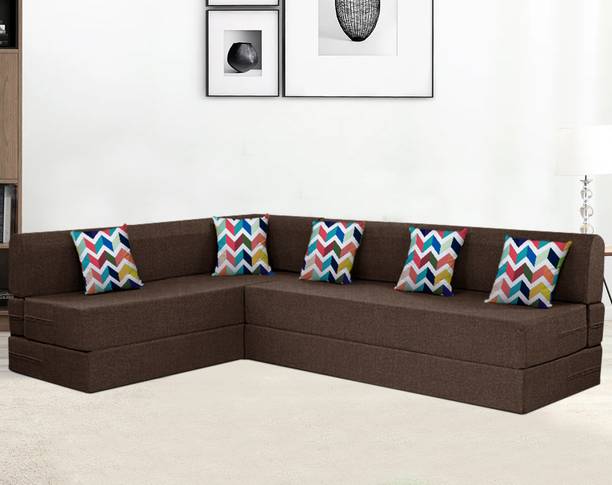 Flipkart Perfect Homes L Shape Three + Three 5 Seater Double Foam Fold Out Sofa Cum Bed