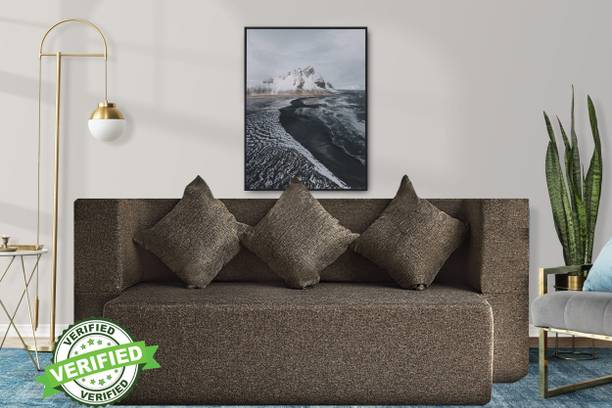 Little Smile Sofa cum Bed Jute Fabric 78x36x14 Inches with 3 Cushion Cover 3 Seater Double Foam Fold Out Sofa Cum Bed