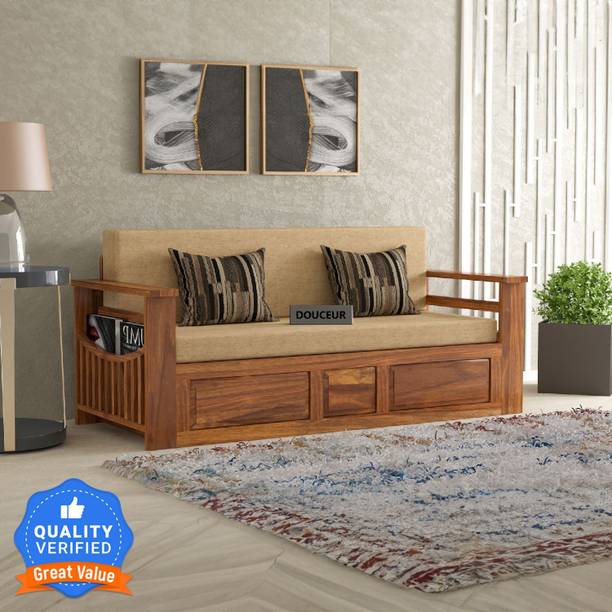 Douceur Furnitures Solid Sheesham Wood For Living Room / Hotel. 3 Seater Single Solid Wood Pull Out Sofa Cum Bed
