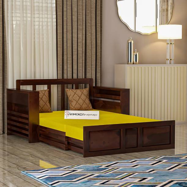 saamenia furnitures Solid Sheesham Wood Sofa Cum Bed Without Cushion For Living Room Bed Room. 2 Seater Double Solid Wood Pull Out Sofa Cum Bed
