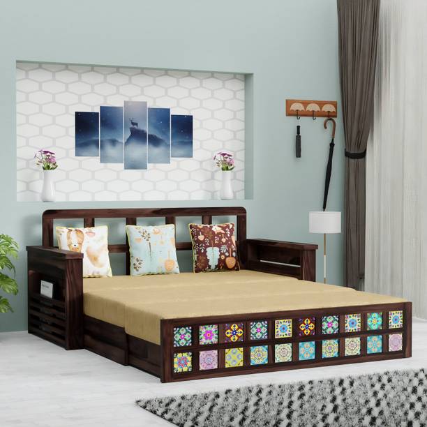 BAGARI ARTS Solid Wood Marwadi Style 3 Seater Sofa Cum Bed With Storage ( Without Pillow ) 3 Seater Double Solid Wood Pull Out Sofa Cum Bed