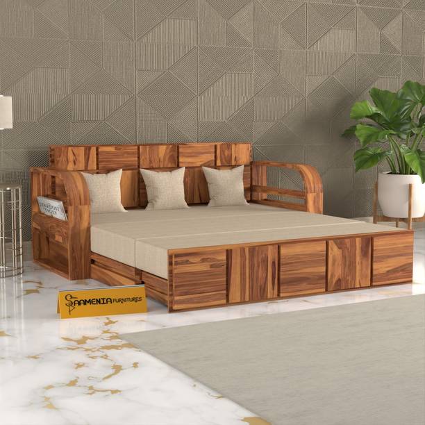 saamenia furnitures Solid Wood Sheesham Wood Without Cushion For Living Guest Room 3 Seater Double Solid Wood Pull Out Sofa Cum Bed