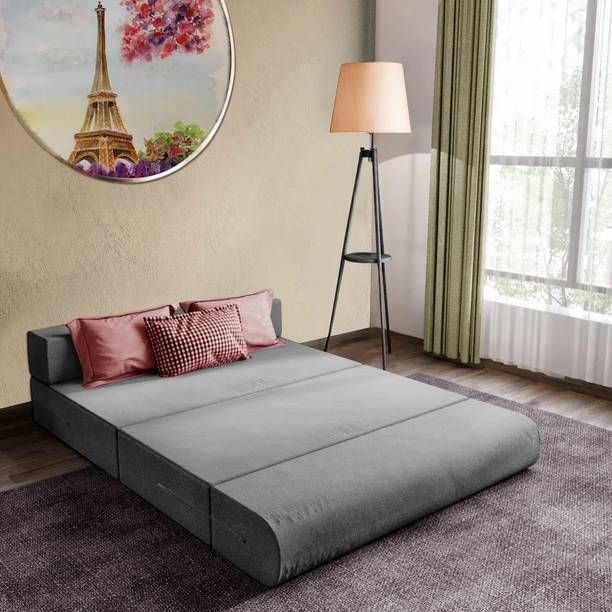 Dr Smith 5X6-Feet Foldable Sofa Bed-Three Seater-Grey 8 inch Queen EPE Foam Mattress