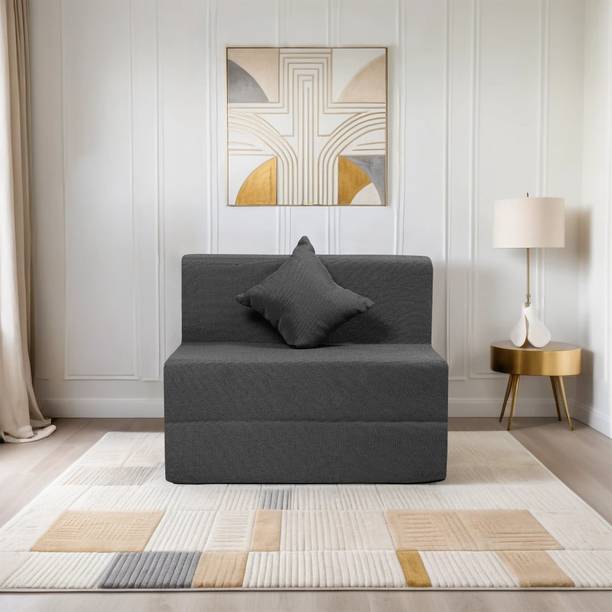 Flipkart Perfect Homes 1 Seater 2.5*6 Jute Fabric Washable Cover Sofa cum Bed with 1 Cushion 1 Seater Single Foam Fold Out Sofa Cum Bed