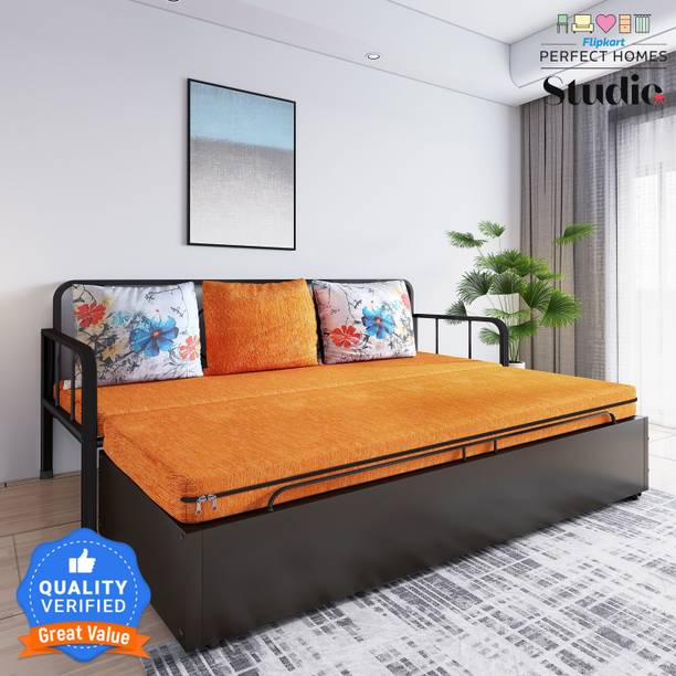 Flipkart Perfect Homes Studio With Storage 3 Seater Double Metal Pull Out Sofa Cum Bed