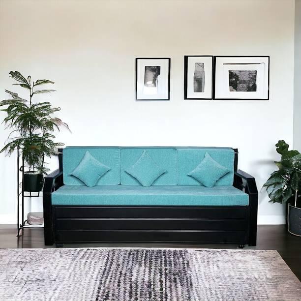 Vibrant Interior Kingston Sky Blue (6x5) 3 Seater Double Metal Pull Out Sofa Cum Bed