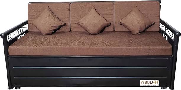 ModuTure Metal SofaCumBed with Hydraulic Storage,Round Handle,Powder Coating,Size 5x6ft, 4 Seater Double Metal Pull Out Sofa Cum Bed