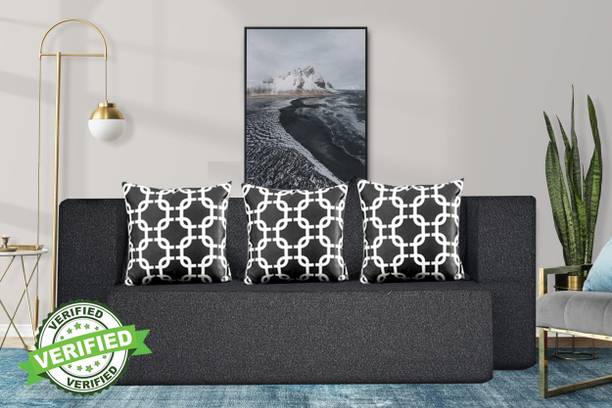Little Smile Sofa cum Bed Jute Fabric 72x36x14 Inches with 3 Cushion Cover 3 Seater Double Foam Fold Out Sofa Cum Bed