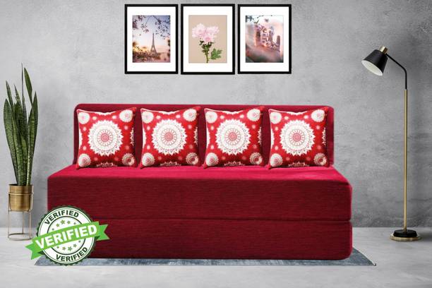 Little Smile 6X6 size for 4 Person- Jute Fabric Washable Cover 4 Seater Double Foam Fold Out Sofa Cum Bed