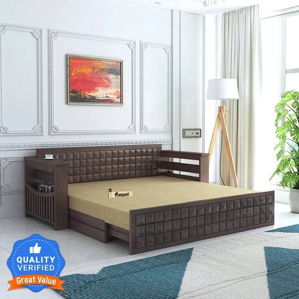 Ganpati Arts Oslo Sheesham 3 Seater Sofa Bed with Headboard & Mini Storage for Home/Hotel 3 Seater Double Solid Wood Pull Out Sofa Cum Bed