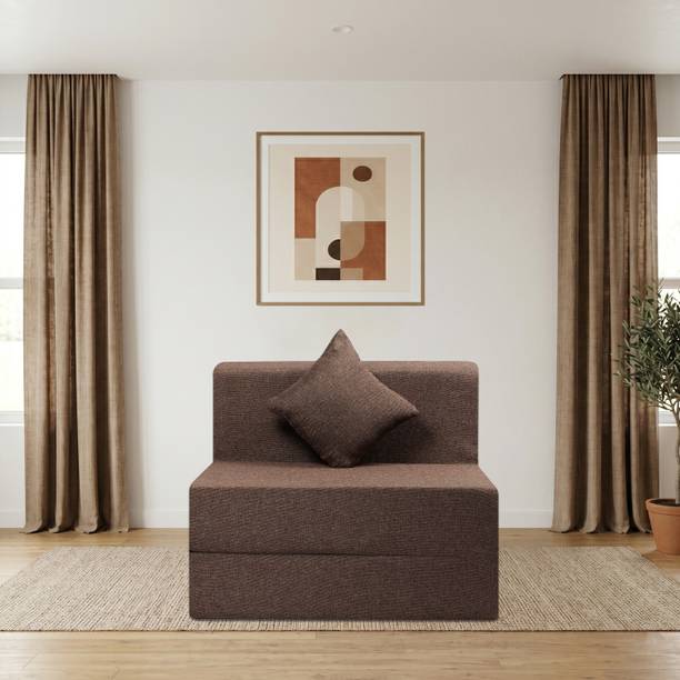 Comfort Mantra 1 Seater 6*2.5 Jute Fabric Washable Cover Sofa cum Bed with 1 Cushion 1 Seater Single Foam Fold Out Sofa Cum Bed