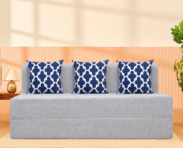 Uberlyfe 5 x 6 Ft Premium Jute -Sofa Cum Bed with 3 Cushions(Semicircle Pattern) 3 Seater Double Foam Fold Out Sofa Cum Bed