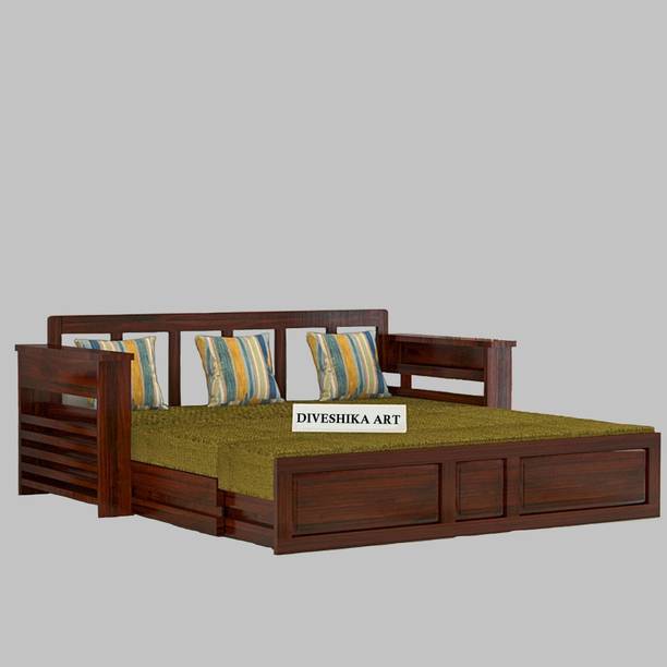 DIVESHIKA ART Sheesham Wood Three Seater Sofa Cum Bed With Box Style Design For Multipurpose | 3 Seater Double Solid Wood Pull Out Sofa Sectional Bed