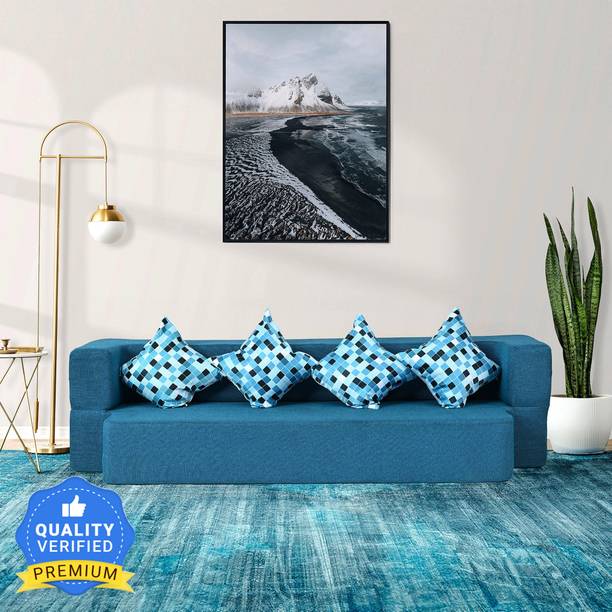 Seventh Heaven 4 Seater Sofa Bed 78x44x10 inch Jute Fabric with 4 Cushions 4 Seater Double Foam Fold Out Sofa Cum Bed