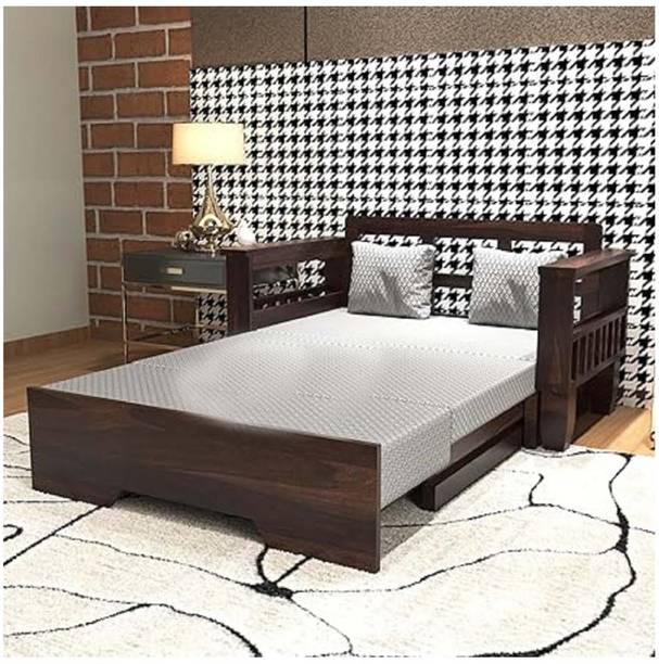 LIVWOOD 3 Seater Double Solid Wood Pull Out Sofa Cum Bed